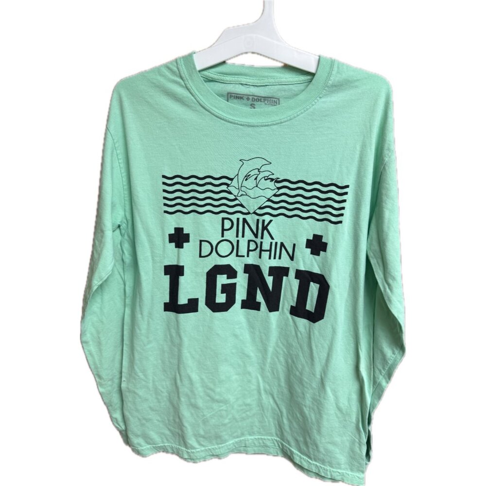 Pink Dolphin Logo Adult Men Long sleeve T-Shirt Seafoam Green Size SMALL LGND